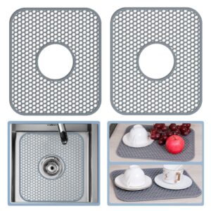 bestjing silicone sink mat, 2 pack 13.58''x 11.6'' sink protectors for kitchen sink with center drain, non-slip heat resistant sink mat grid for bottom of stainless steel porcelain sink (center hole)