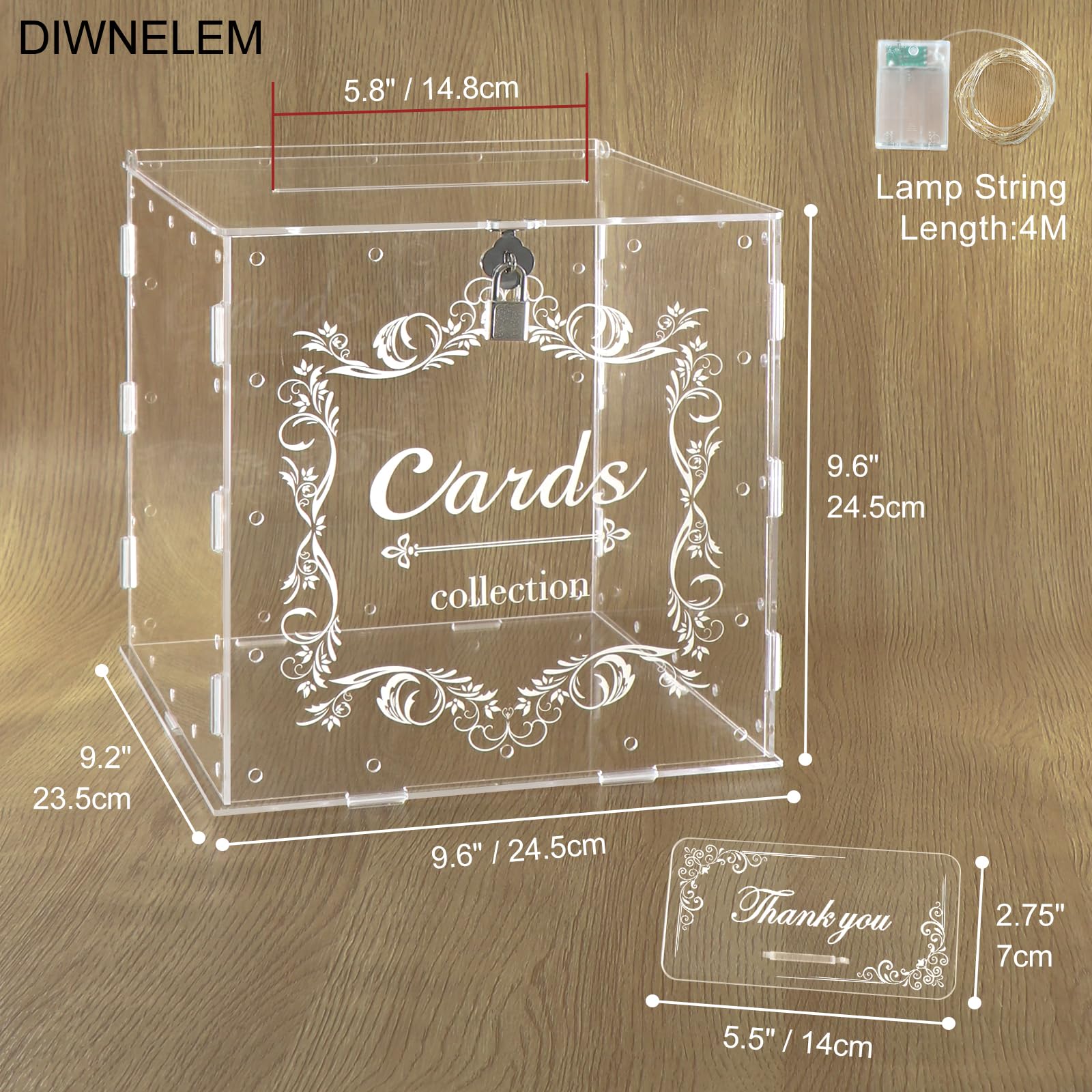 DIWNELEM Acrylic Wedding Card Box with Lock Clear Large Letter Envelope Box Acrylic Wedding Gift Card Box Money Box for Reception Baby Shower Birthday Party Graduation Decorations