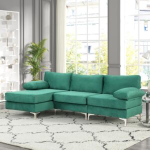 Casa Andrea Milano Modern Velvet Fabric Sectional Sofa, L-Shape Couch with Extra Wide Chaise Lounge