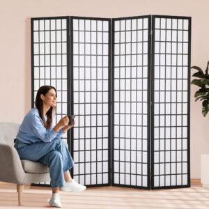 Room Divider, 4 Panel Plum Blossom Shoji Screen, 6FT Folding Chinese Wall Dividers with Waterproof Shoji Paper for Home Office Bedroom, Divider for Room Separation Japanese Style Room Dividers