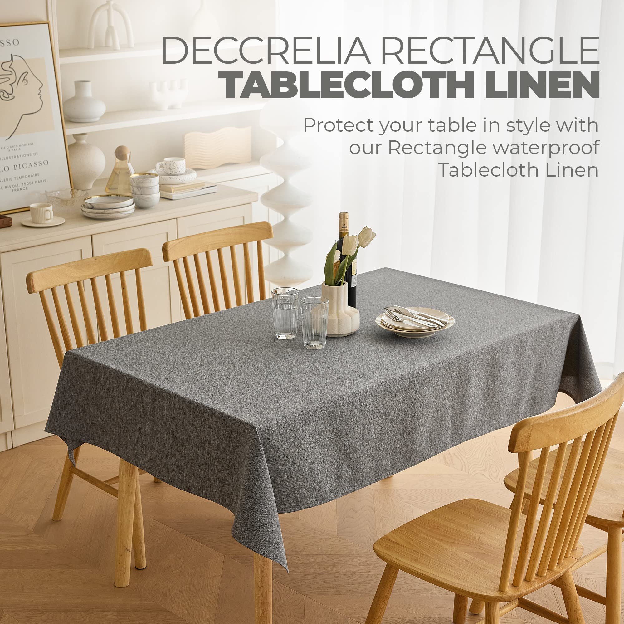 Decorelia Wrinkle-Free Oblong Table Cloth Decoration for Birthday, Waterproof Outdoor Picnic Linen Table Covers for Camping, Party, and Wedding (Rectangle, 60 x 104 Inch (8-10 Seats), Dark Grey)