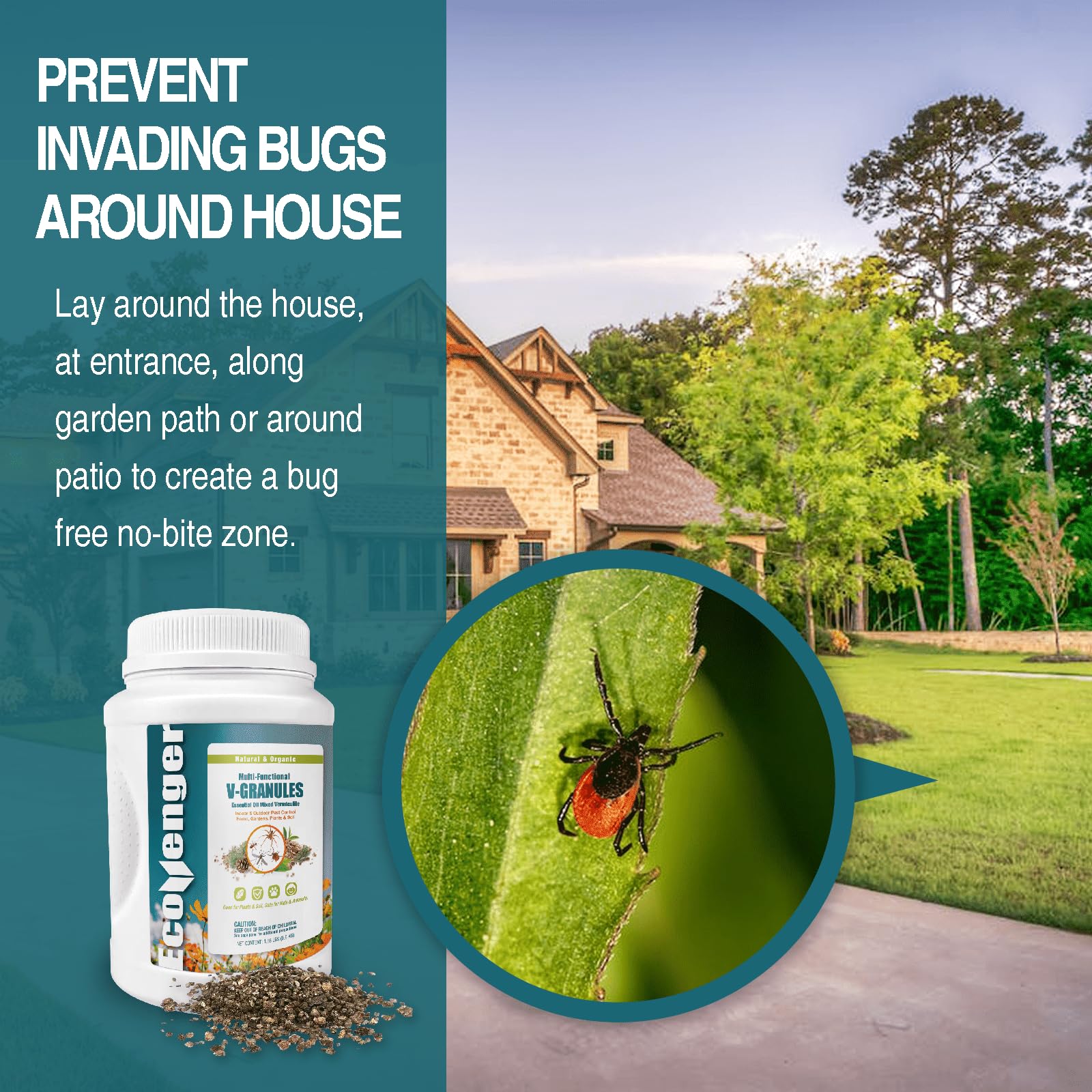 EcoVenger Multi-Purpose V-Granules 1.95LB Jug, Horticulture or Household Use for Indoor & Outdoor Protection Against Insects and Rodents, Improves Soil & Promotes Rooting, 100% Natural, Safe for Kids