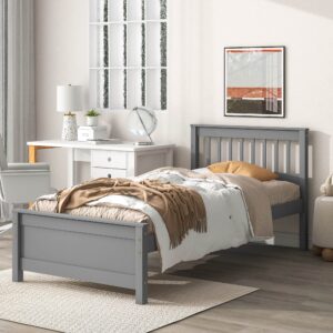 CITYLIGHT Twin Size Platform Bed with a Nightstand, Wooden Twin Bed Frame with Headboard and Footboard for Kids, Teens, Adults, No Box Spring Required (Twin, Gray)