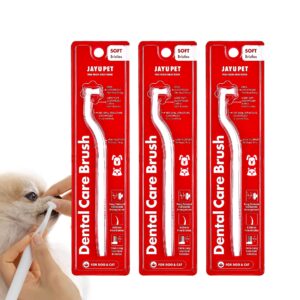 jayu pet dental care brush (soft bristles) 3ea - toothbrush for small dog and cat with horizontal head & easy grip handle