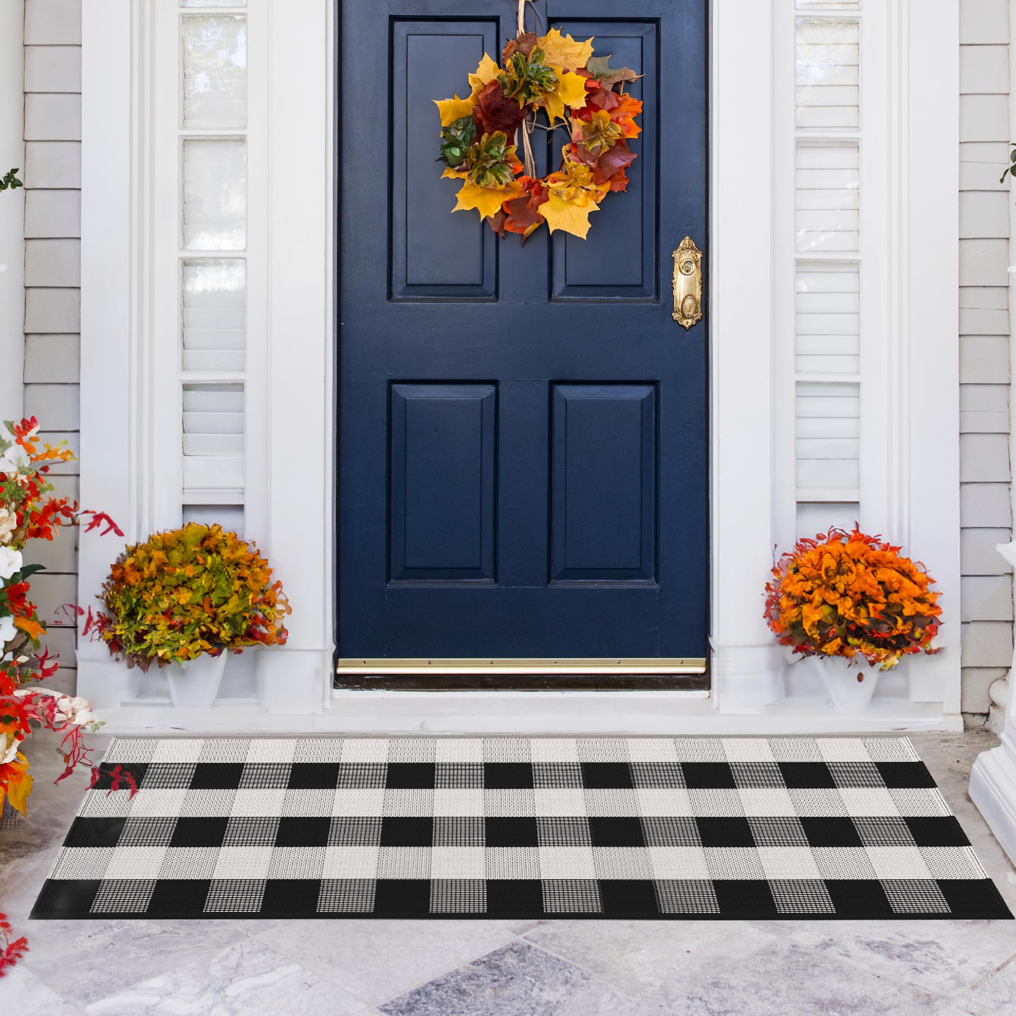 Black and White Buffalo Plaid Rug - 24x71- Cotton Buffalo Plaid Rug for Outdoor/Indoor Use - Washable Large Mat for Living Room, Bathroom, Bedroom, Patio