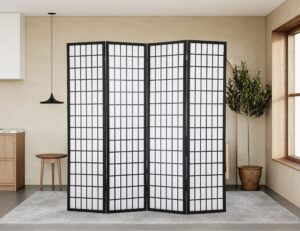 room divider, 4 panel plum blossom shoji screen, 6ft folding chinese wall dividers with waterproof shoji paper for home office bedroom, divider for room separation japanese style room dividers