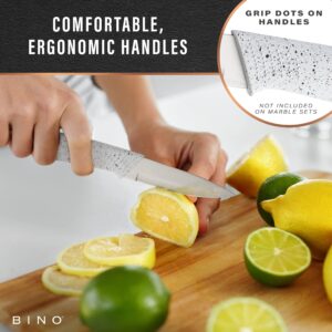 BINO 2-Piece Stainless Steel Paring Knife & Utility Knife with Blade Guards Set - Speckled White | Sharp Knife Set with Good Grip | Cooking Knives | Peeling & Cutting Fruits & Vegetables | Meal Prep