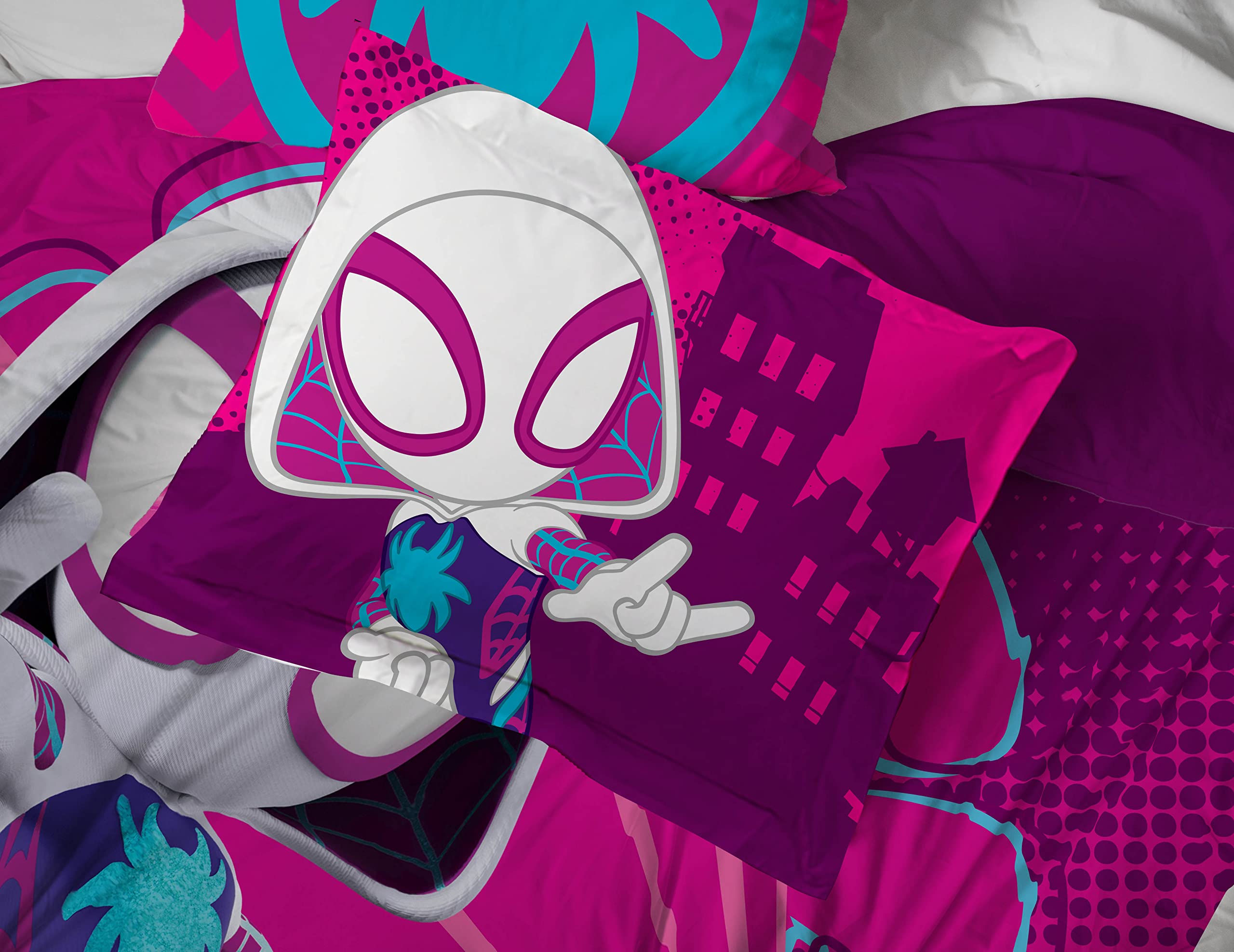 Marvel Spidey & His Amazing Friends Ghost Spider Gwen 5 Piece Twin Bed Set - Bedding includes Comforter & Sheet Set - Super Soft Fade Resistant Microfiber