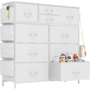 lulive white dresser for bedroom with 10 drawers, chest of drawers with side pockets and hooks, pu storage dresser, organizer unit for living room, hallway, closet (white)