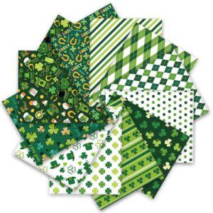 whaline 12pcs st. patrick's day cotton fabric bundles 18 x 22 inch green shamrock printed fat quarters lucky clover quilting patchwork squares sewing fabrics for diy handmade crafting home party decor