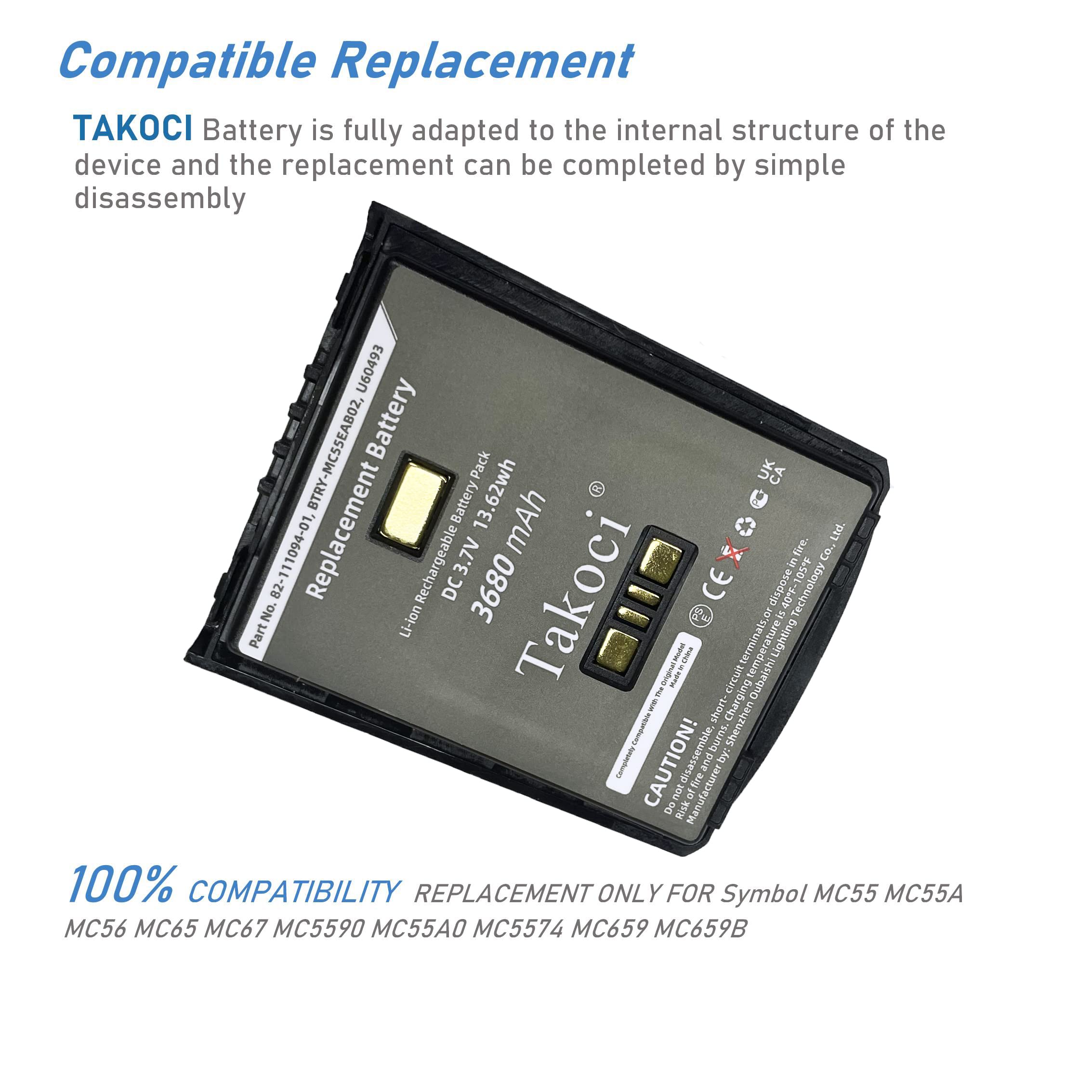 TAKOCI Replacement Battery for Symbol MC55 MC55A MC56 MC65 MC67 MC5590 MC55A0 MC5574 MC659 MC659B BTRY-MC55EAB02 82-111094-01 U60493 3680mAh