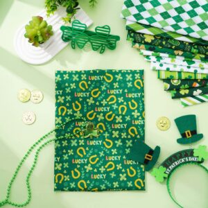 Whaline 12Pcs St. Patrick's Day Cotton Fabric Bundles 18 x 22 Inch Green Shamrock Printed Fat Quarters Lucky Clover Quilting Patchwork Squares Sewing Fabrics for DIY Handmade Crafting Home Party Decor