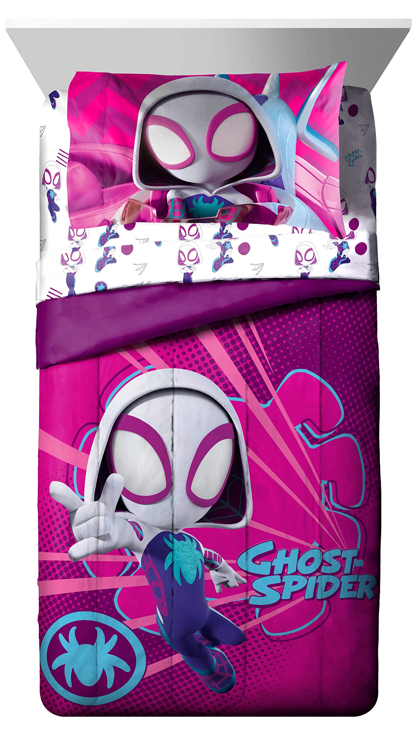 Marvel Spidey & His Amazing Friends Ghost Spider Gwen 5 Piece Twin Bed Set - Bedding includes Comforter & Sheet Set - Super Soft Fade Resistant Microfiber