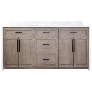 Kitchen Bath Collection Palisade 72-inch Double Bathroom Vanity (Engineered Marble/Gray Oak): Includes Gray Oak Cabinet with Engineered Marble Waterfall Countertop and White Ceramic Sinks