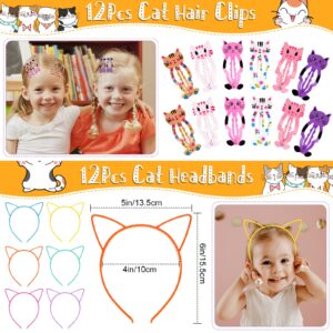 122Pcs Cat Party Favors for Kids - Cat Themed Birthday Party Supplies Cat Ears Headband Flip Sequin Cat Keychain Cat Tattoo Stickers Squeezing Stress Toys Goodie Bag Stuffers Pinata Fillers for Girls