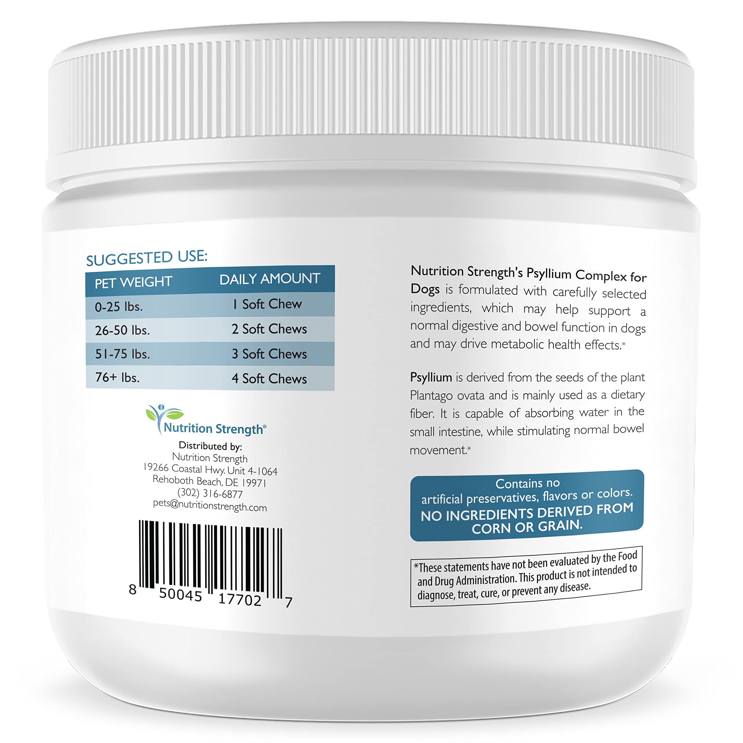 Nutrition Strength Psyllium for Dogs Complex to Promote Your Pet's Gut Health, Stimulate Healthy Digestion, Support Normal Bowel Function, with Psyllium + Inulin, Bromelain & Protease, 90 Soft Chews