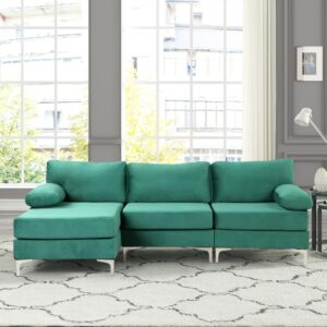 casa andrea milano modern velvet fabric sectional sofa, l-shape couch with extra wide chaise lounge