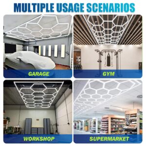 GOSLARLIT Hexagon LED Garage Lights,6500K Dimmable Ceiling Lights,Adjustable Brightness,High Energy-Saving Industrial Shop Lights for Market/Garage/Car Wash/Car Show(15.88fts x 7.98fts)