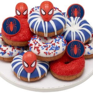 DecoPac Marvel's Spider-Man™ Spider and Mask Rings, Spider-Man Cupcake Decorations, Red and Blue Food Safe Cake Toppers – 24 Pack