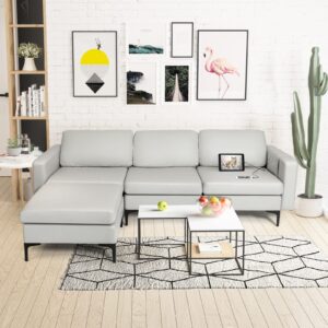 Giantex 94.5" L Convertible Sofa Couch, 3 Seat Sectional Sleeper with USB Ports & Socket, Reversible Chaise Lounge, Storage Box, L-Shaped Modular Sofa for Living Room Bedroom Office, Light Grey