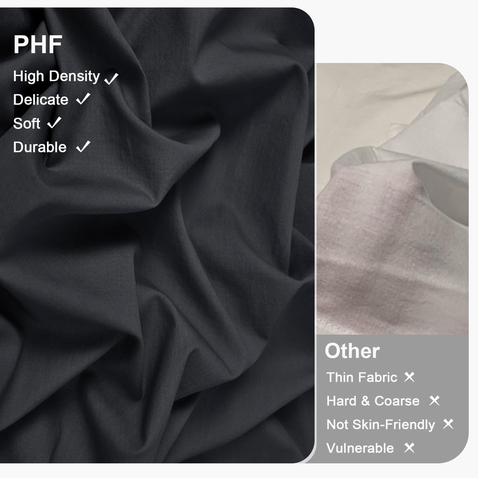 PHF 100% Washed Cotton Duvet Cover Queen Size, Ultra Soft Cotton Tassel Linen Like Duvet Cover Set, 3pcs Breathable Durable Duvet Cover with Pillowcases for All Seasons, 90"x90", Black