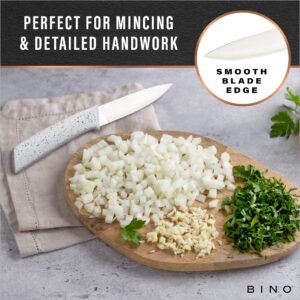 BINO 2-Piece Stainless Steel Paring Knife & Utility Knife with Blade Guards Set - Speckled White | Sharp Knife Set with Good Grip | Cooking Knives | Peeling & Cutting Fruits & Vegetables | Meal Prep