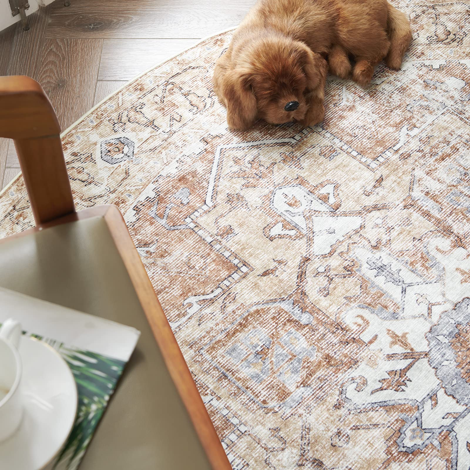 jinchan Round Rug 5ft Washable Rug Area Rug Vintage Rug Indoor Floor Cover Print Distressed Brick Red Multi Circle Rug 5' Round Chenille Accent Rug Kitchen Living Room Bedroom Dining Room