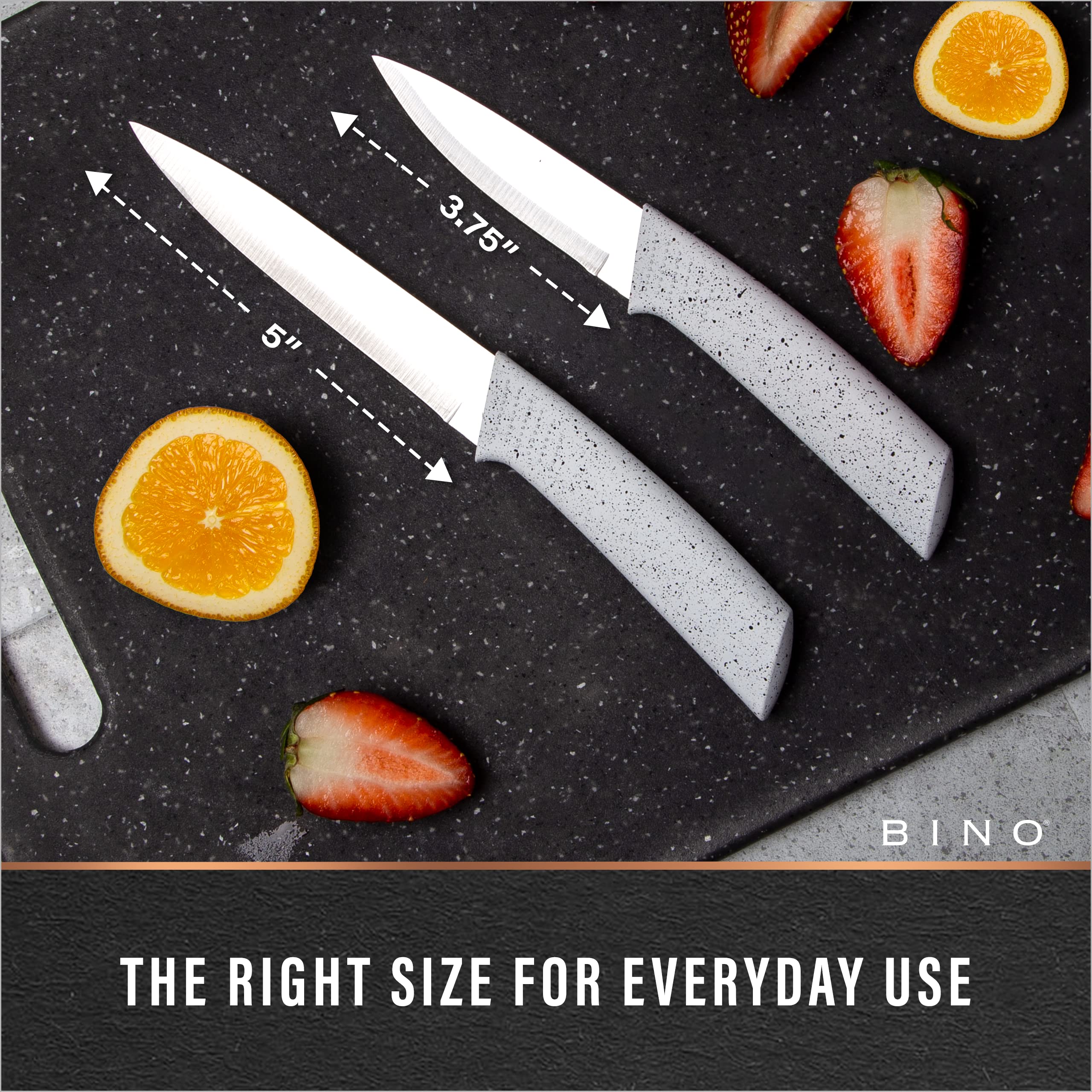 BINO 2-Piece Stainless Steel Paring Knife & Utility Knife with Blade Guards Set - Speckled White | Sharp Knife Set with Good Grip | Cooking Knives | Peeling & Cutting Fruits & Vegetables | Meal Prep