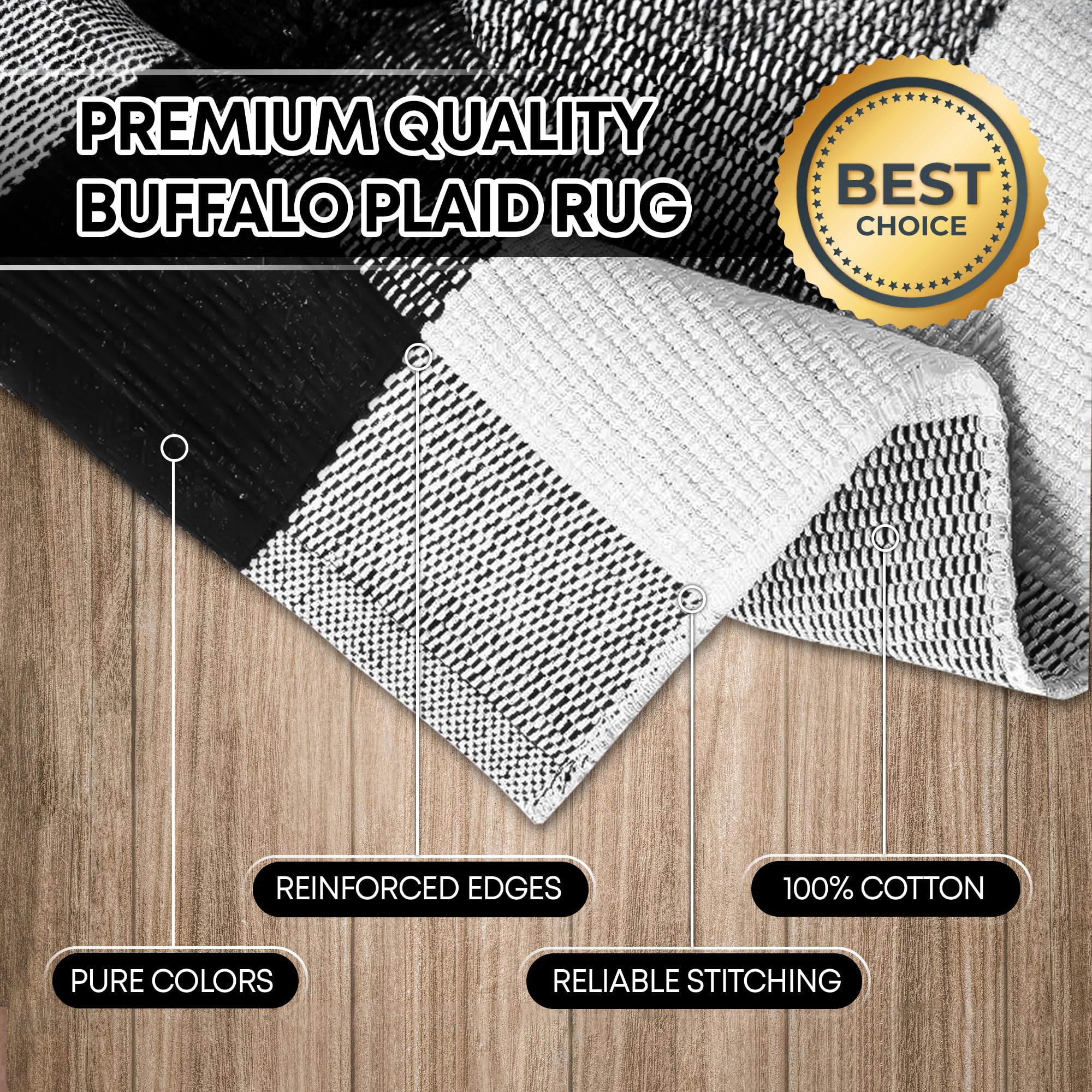 Black and White Buffalo Plaid Rug - 24x71- Cotton Buffalo Plaid Rug for Outdoor/Indoor Use - Washable Large Mat for Living Room, Bathroom, Bedroom, Patio