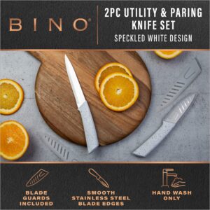 BINO 2-Piece Stainless Steel Paring Knife & Utility Knife with Blade Guards Set - Speckled White | Sharp Knife Set with Good Grip | Cooking Knives | Peeling & Cutting Fruits & Vegetables | Meal Prep