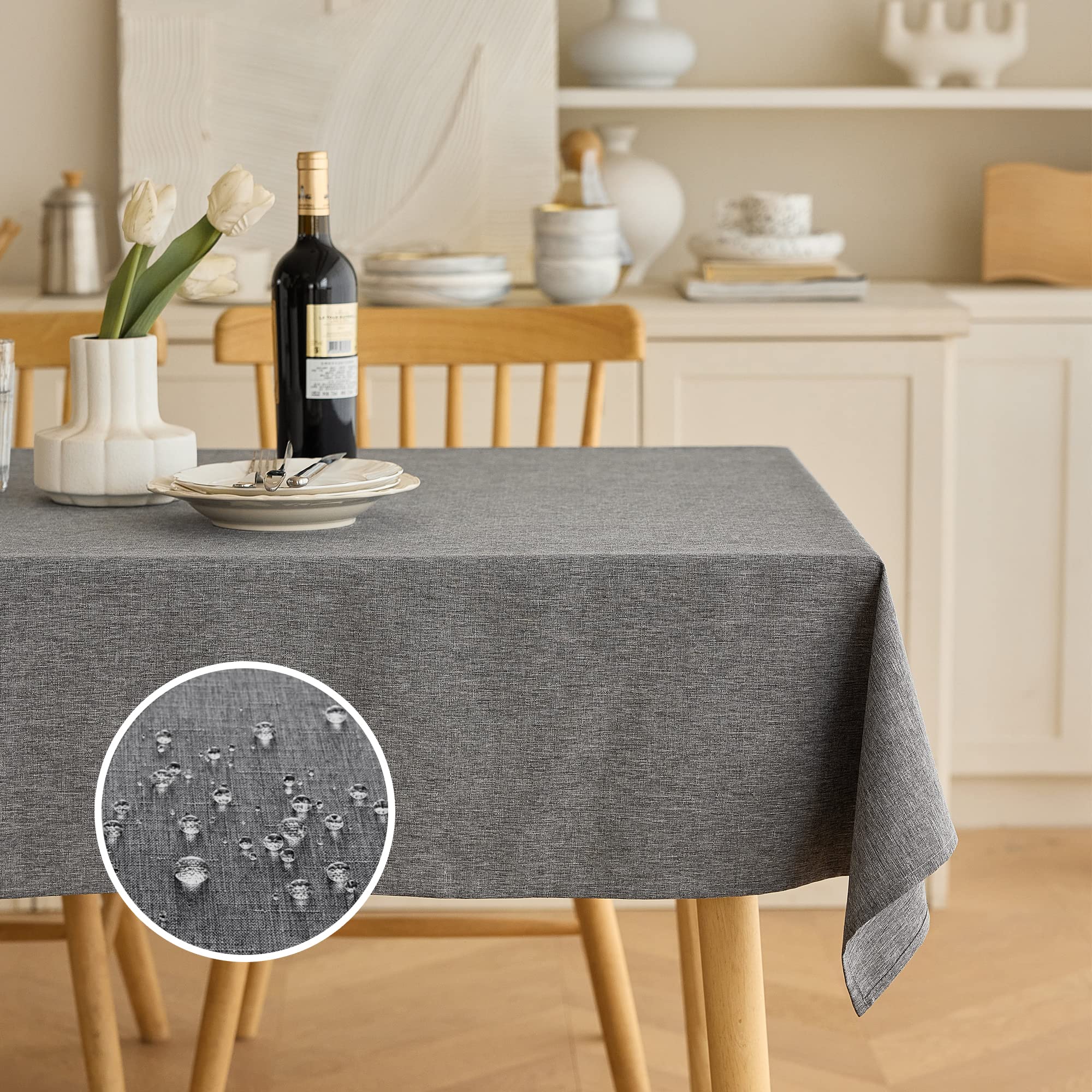 Decorelia Wrinkle-Free Oblong Table Cloth Decoration for Birthday, Waterproof Outdoor Picnic Linen Table Covers for Camping, Party, and Wedding (Rectangle, 60 x 104 Inch (8-10 Seats), Dark Grey)