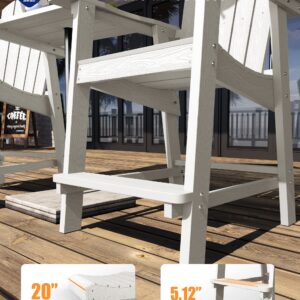 YEFU Balcony Chair, Tall Adirondack Chair Set of 2 with Connecting Tray, Poly Lumber Adirondack Chair Bar Stools, Patio Stools, 380lbs, Weather Resistant for Outdoor Deck Lawn Pool Backyard-White