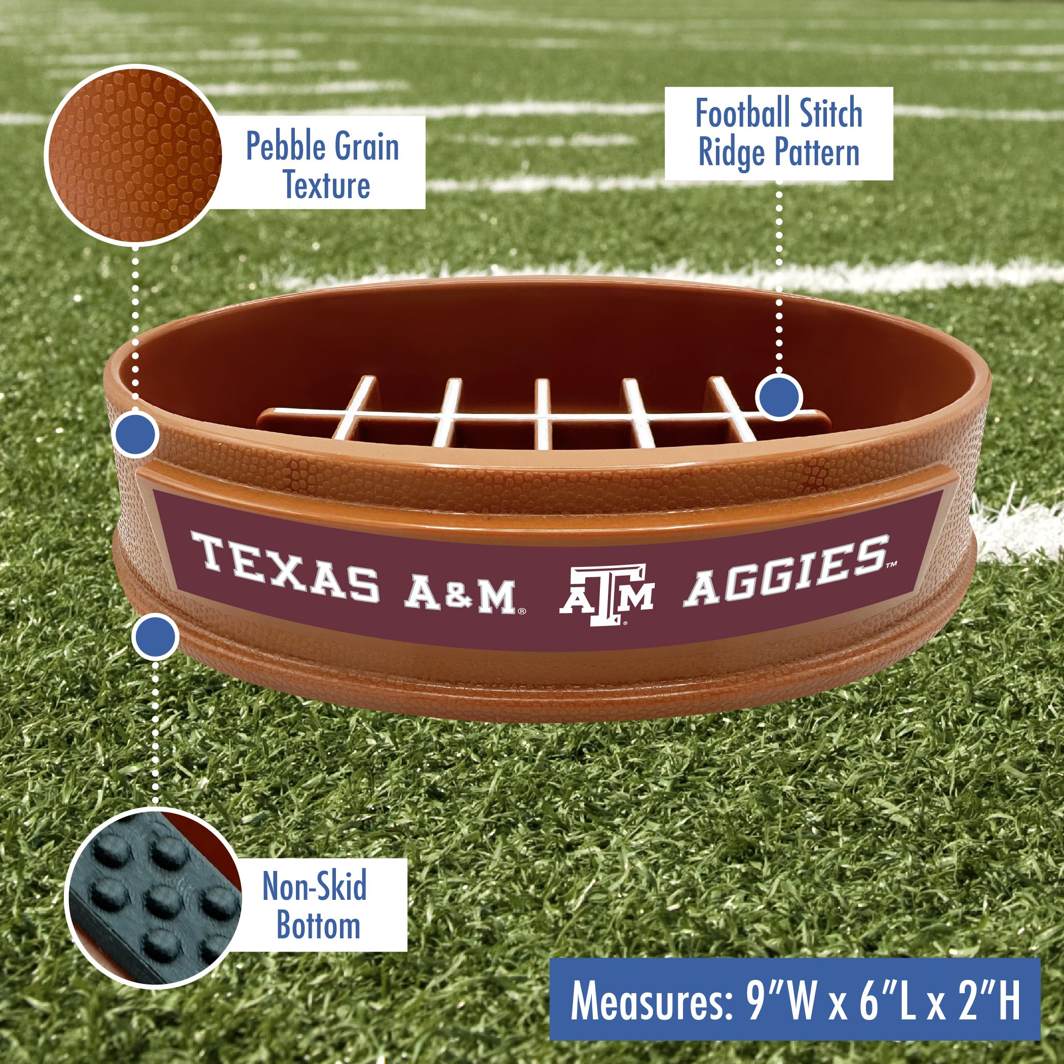 NCAA Super-Bowl - Texas A&M Slow Feeder Dog Bowl. Football Design Slow Feeding Cat Bowl for Healthy Digestion. Non-Slip Pet Bowl for Large & Small Dogs & Cats