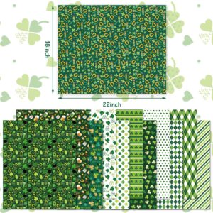 Whaline 12Pcs St. Patrick's Day Cotton Fabric Bundles 18 x 22 Inch Green Shamrock Printed Fat Quarters Lucky Clover Quilting Patchwork Squares Sewing Fabrics for DIY Handmade Crafting Home Party Decor