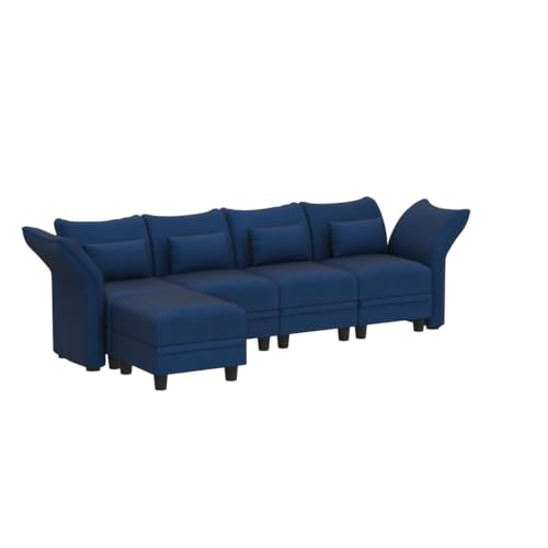 LLappuil Velvet Modular Sectional Sofa L Shaped Corner Couch with Storage, 127.8" 5-Seater Modern Sofa with Chaise, High Back Recliner Sleeper Couches, Anti-Scratch Blue