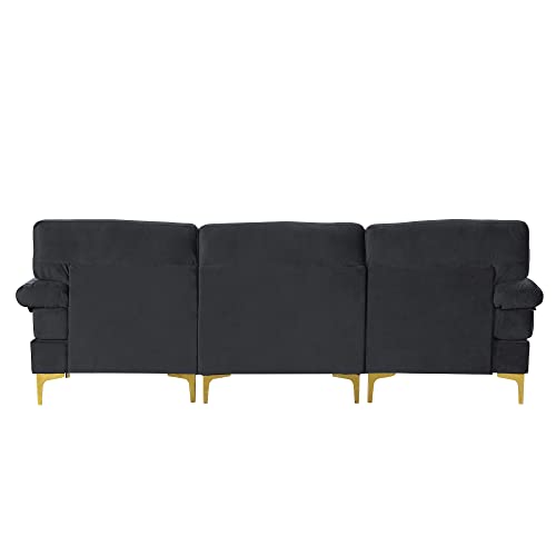 Casa Andrea Milano Modern Sectional Sofa L Shaped Velvet Couch, with Extra Wide Chaise Lounge and Gold Legs