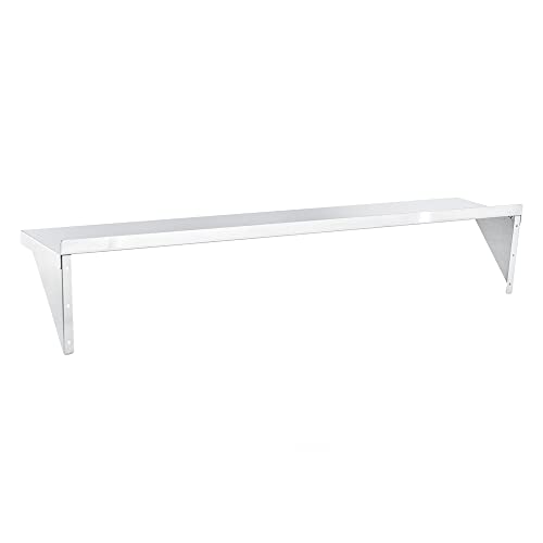 Restaurantware Kitchen Tek 12 x 60 Inch Restaurant Shelf 1 Heavy-Duty Stainless Shelf - 214-lb. Capacity Smooth Edges Stainless Steel 430 Commercial Shelf Easy To Clean Includes 2 Support Brackets