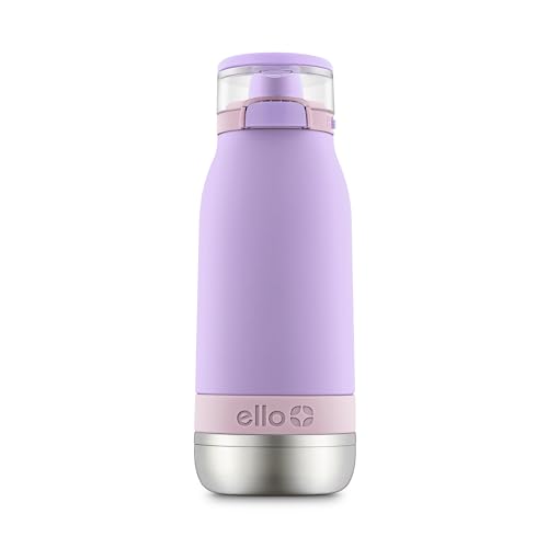 Ello Emma 14oz Vacuum Insulated Stainless Steel Kids Water Bottle with Straw and Built-in Carrying Handle and Leak-Proof Locking Lid for School Backpack, Lunchbox and Outdoor Sports, Lilac