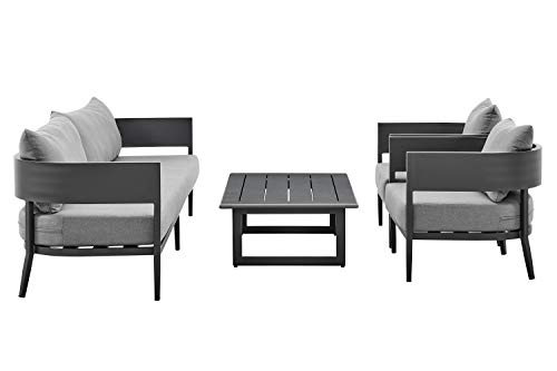 Armen Living Argiope Modern Outdoor Patio Conversation Set, 4 Piece, Dark Gray