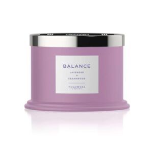 homeworx balance aromatherapy candle, 3-wick premium scented candle, 40 hours of clean burn, lavender & cedarwood