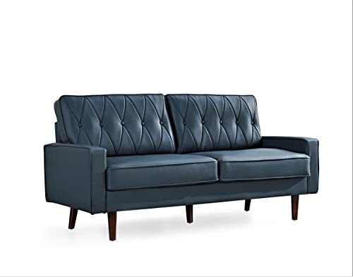 US Pride Furniture Modern Style Faux Leather 69.3’’ Wide with Round Tapered Legs Living Room Sofas, Blue