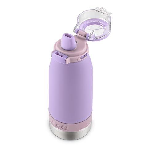 Ello Emma 14oz Vacuum Insulated Stainless Steel Kids Water Bottle with Straw and Built-in Carrying Handle and Leak-Proof Locking Lid for School Backpack, Lunchbox and Outdoor Sports, Lilac