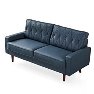 US Pride Furniture Modern Style Faux Leather 69.3’’ Wide with Round Tapered Legs Living Room Sofas, Blue