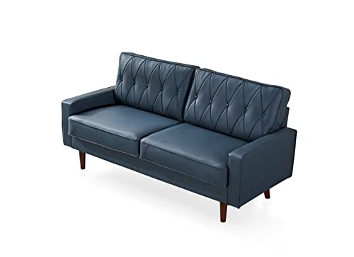 US Pride Furniture Modern Style Faux Leather 69.3’’ Wide with Round Tapered Legs Living Room Sofas, Blue