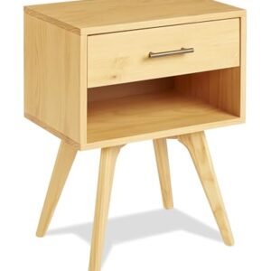 Mid Century Modern One Drawer Nightstand/Constructed of Solid Wood/Oak Finish