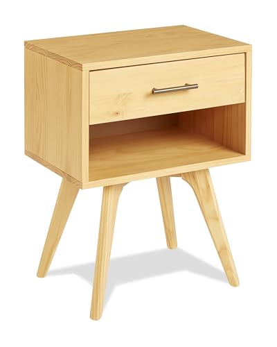 Mid Century Modern One Drawer Nightstand/Constructed of Solid Wood/Oak Finish