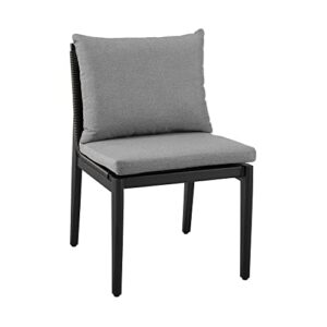 Armen Living Grand Modern Indoor Outdoor Patio Accent Dining Chair, Set of 2, Black and Gray Armless