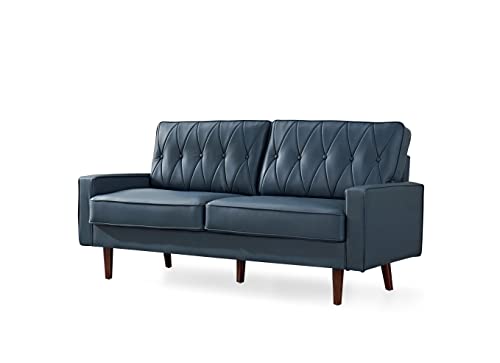 US Pride Furniture Modern Style Faux Leather 69.3’’ Wide with Round Tapered Legs Living Room Sofas, Blue