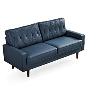 US Pride Furniture Modern Style Faux Leather 69.3’’ Wide with Round Tapered Legs Living Room Sofas, Blue