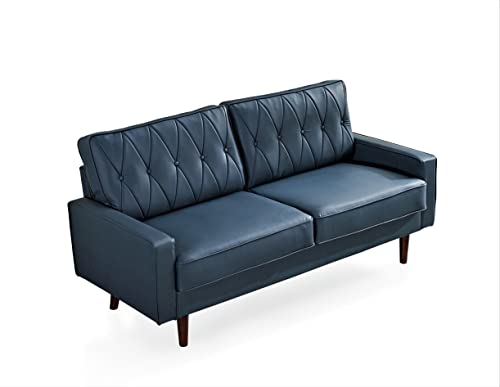 US Pride Furniture Modern Style Faux Leather 69.3’’ Wide with Round Tapered Legs Living Room Sofas, Blue